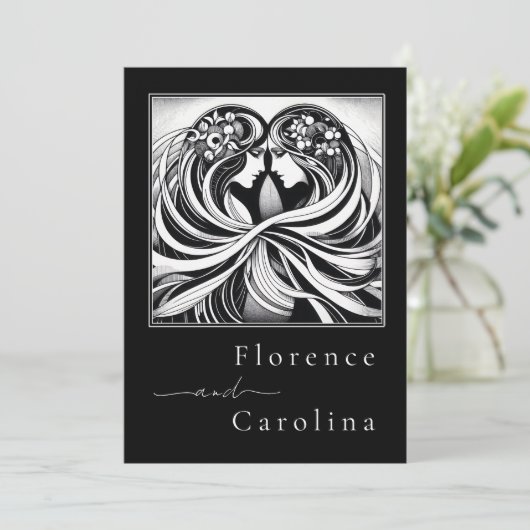 モダンクラシックアールデコブラック&ホワイト結婚ズ 招待状 (スタンド正面)