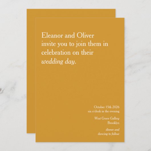 モダンクラシックイエロスタイリッシュミニマ結婚リスト 招待状 (正面/裏面)