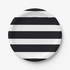 モダンクラシックエレガントシックブラック&ホワイトストライプの ペーパープレート