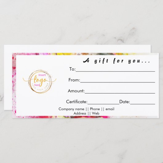 モダンクラシックカスタム企業のギフト券 (正面/裏面)