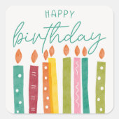 モダンクラシックカラフルハッピーバースデー スクエアシール (正面)