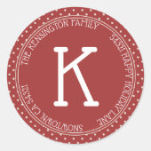 モダンクラシッククリスマス素朴赤ドット住所 ラウンドシール (正面)