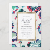 モダンクラシックグリーン抽象芸術フローラブライダルシャワー 招待状 (正面/裏面)