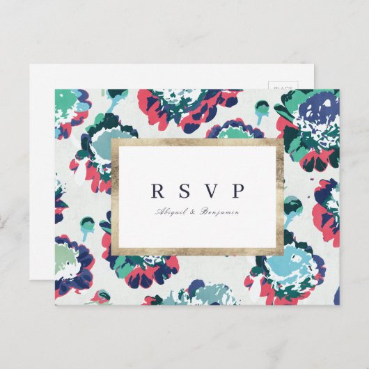 モダンクラシックグリーン抽象芸術フローラ結婚式RSVP インビテーションポストカード (正面/裏面)