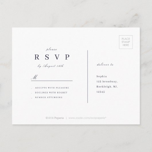 モダンクラシックグリーン抽象芸術フローラ結婚式RSVP インビテーションポストカード (裏面)