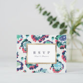 モダンクラシックグリーン抽象芸術フローラ結婚式RSVP インビテーションポストカード (スタンド正面)