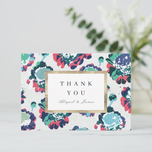 モダンクラシックグリーン金ゴールド抽象芸術フローラ サンキューカード (スタンド正面)