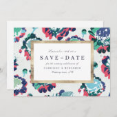 モダンクラシックグリーン金ゴールド抽象芸術フローラ セーブザデート (正面/裏面)