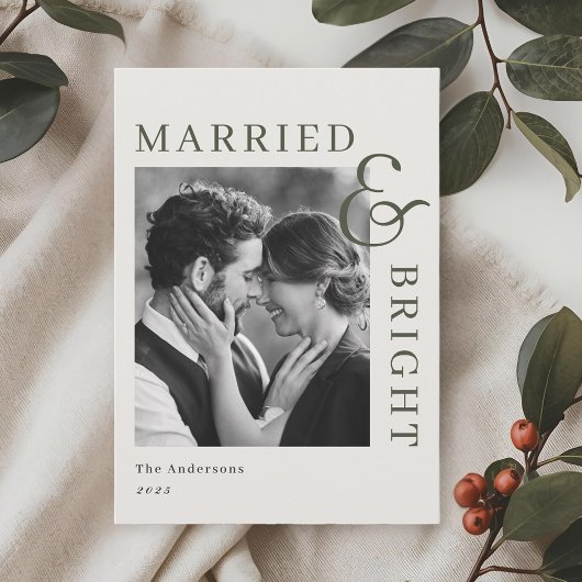 モダンクラシックセージタイポグラフィ 結婚して輝く シーズンカード