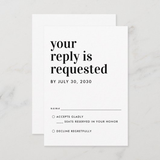モダンクラシックタイポグラフィレスポンスウェディングRSVP 出欠カード (正面/裏面)