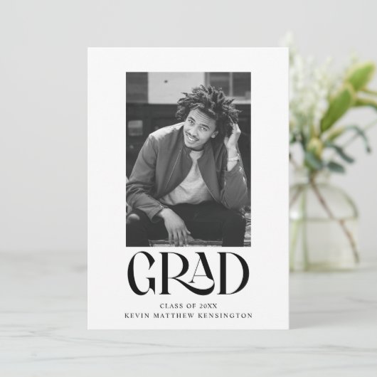 モダンクラシックタイポグラフィ卒業写真 案内状 (スタンド正面)