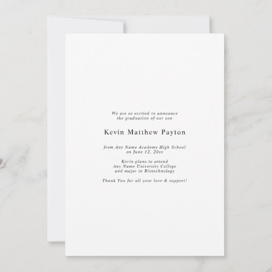 モダンクラシックタイポグラフィ卒業写真 案内状 (裏面)