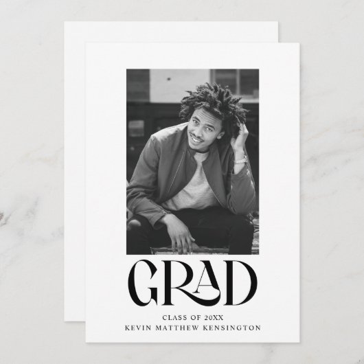 モダンクラシックタイポグラフィ卒業写真 案内状 (正面/裏面)