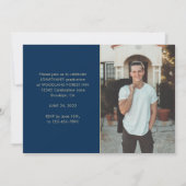 モダンクラシックネイビー青金ゴールド写真卒業 招待状 (裏面)