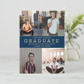 モダンクラシックネイビー青金ゴールド写真卒業 案内状 (スタンド正面)