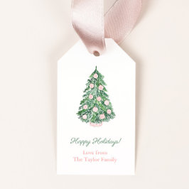 モダンクラシックピンクグリーンメリークリスマスホリデー ギフトタグ
