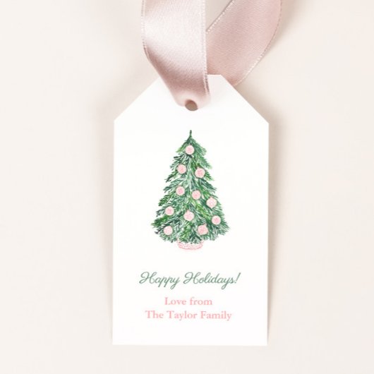モダンクラシックピンクグリーンメリークリスマスホリデー ギフトタグ
