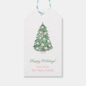 モダンクラシックピンクグリーンメリークリスマスホリデー ギフトタグ (正面)