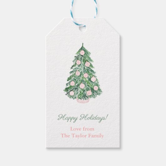 モダンクラシックピンクグリーンメリークリスマスホリデー ギフトタグ (正面)
