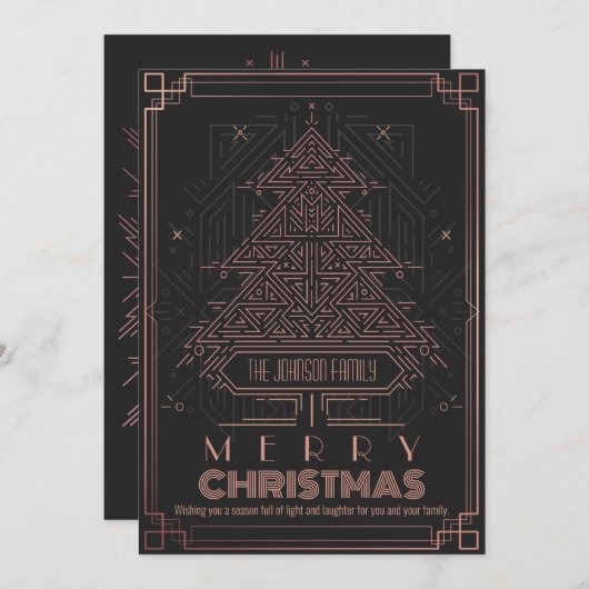 モダンクラシックピンクブラックジオメトリッククリスマスツリー シーズンカード (正面/裏面)