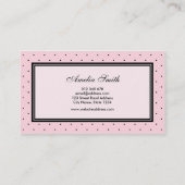 モダンクラシックピンクブラック水玉模様ピンクリボン 名刺 (裏面)