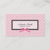 モダンクラシックピンクブラック水玉模様ピンクリボン 名刺 (正面)
