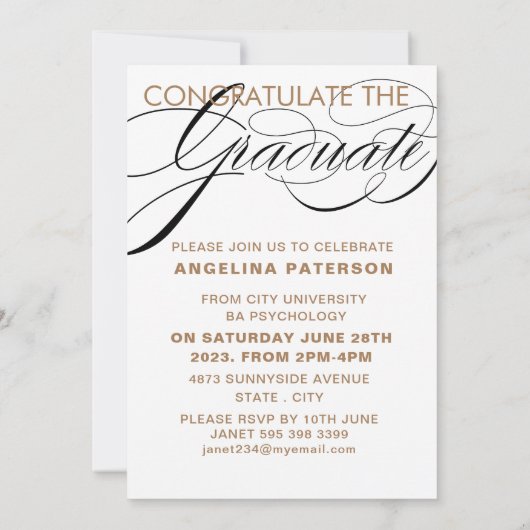 モダンクラシックフェイク金ゴールドレタリングパーティー 招待状 (裏面)