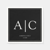 モダンクラシックブラックモノグラム結婚ズ スタンダードカクテルナプキン (正面)