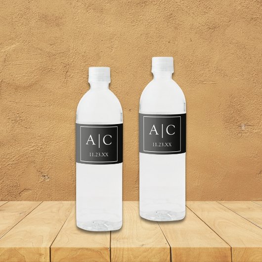 モダンクラシックブラックモノグラム結婚ズ ペットボトルラベル