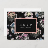 モダンクラシックブラック抽象芸術フローラ結婚式RSVP インビテーションポストカード (正面/裏面)