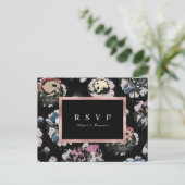 モダンクラシックブラック抽象芸術フローラ結婚式RSVP インビテーションポストカード (スタンド正面)