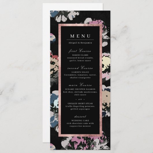 モダンクラシックブラック抽象芸術結婚フローラ メニュー (正面/裏面)