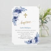 モダンクラシックブルーフラワーズクロスボーイバプテスマ 招待状 (スタンド正面)