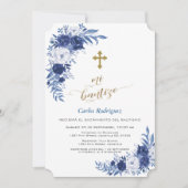 モダンクラシックブルーフラワーズクロスボーイミバウティゾ 招待状 (正面)
