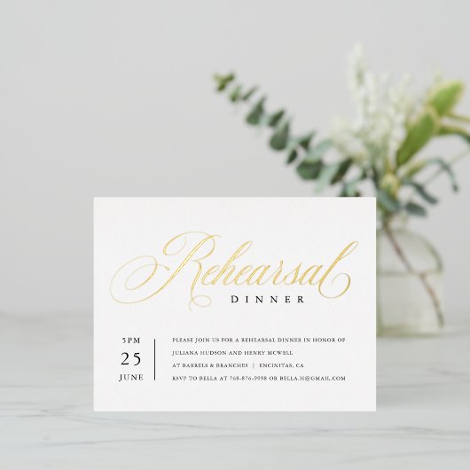 モダンクラシックホイルのリハーサル招待状インサート 箔シーズンポストカード (立ち正面)