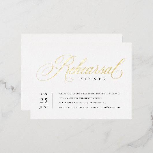 モダンクラシックホイルのリハーサル招待状インサート 箔シーズンポストカード (正面/裏面)