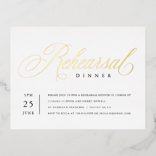 モダンクラシックホイルのリハーサル招待状インサート 箔シーズンポストカード (正面)