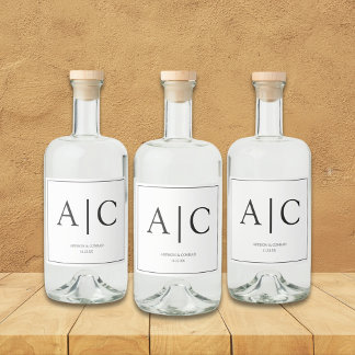 モダンクラシックホワイトモノグラム結婚ズ リキュールボトルラベル