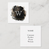 モダンクラシックモノグラムイニシャルブラック金ゴールドヒョウ スクエア名刺 (正面/裏面)