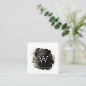 モダンクラシックモノグラムイニシャルブラック金ゴールドヒョウ スクエア名刺 (スタンド正面)