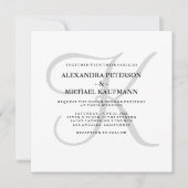 モダンクラシックモノグラム結婚グレー 招待状 (正面)