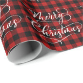 モダンクラシックレッドプレイドメリークリスマスホリデー ラッピングペーパー (ロールコーナー)