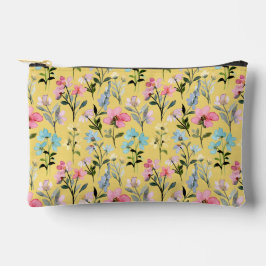 モダンクラシックヴィンテージフローラマスタード背景 アクセサリーポーチ
