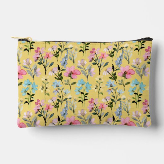 モダンクラシックヴィンテージフローラマスタード背景 アクセサリーポーチ (正面)
