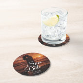 モダンクラシック写真エレガントな結婚式の日付を保存 ラウンドペーパーコースター (インサイチュ)