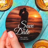 モダンクラシック写真エレガントな結婚式の日付を保存 ラウンドペーパーコースター