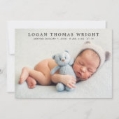 モダンクラシック男の赤ちゃんフォトコラージュ誕生 案内状 (正面)