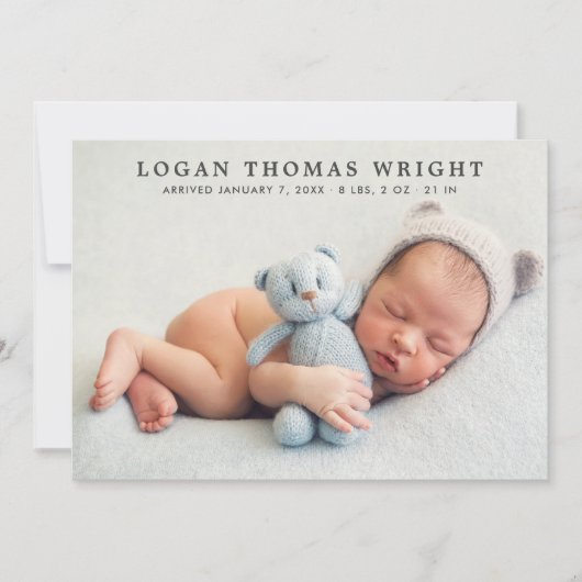 モダンクラシック男の赤ちゃんフォトコラージュ誕生 案内状 (正面)