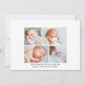 モダンクラシック男の赤ちゃんフォトコラージュ誕生 案内状 (裏面)