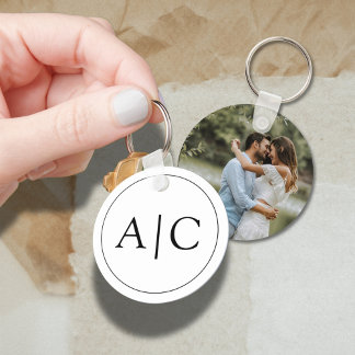 モダンクラシック白モノグラム結婚の写真 キーホルダー